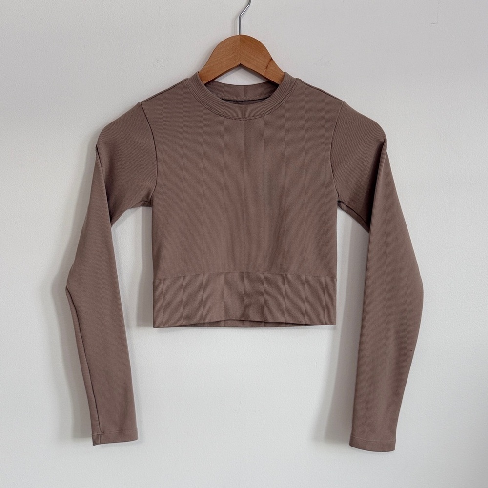 Dynamite Taupe Long Sleeve Ribbed Crop Top